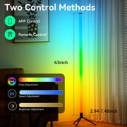 DAYBETTER LED Corner Floor Lamp,1.6 meters 360°Color Changing Lamp with Bluetooth APP, Remote Control, Music Sync, 16 Million DIY Colors & Timing,black, for Living Room Gaming Room(1pack)