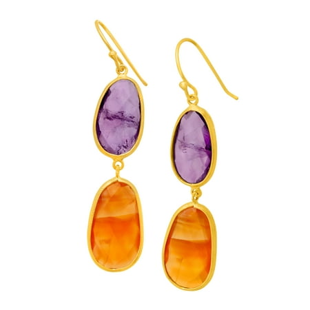 Piara 18 ct Amethyst & Carnelian Drop Earrings in 18kt Gold-Plated Sterling Silver