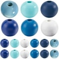thumbnail image 1 of 180 cuentas redondas de madera azul de 16 mm, lisas, blancas, color océano, naturales, estilo granja, sueltas., 1 of 6