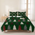 thumbnail image 3 of Quilts King Size Bedding Set, Green Christmas Lightweight Quilted Comforter, Xmas Trees Snowflakes Plaid Dots Rustic Soft Reversible Bedspread Coverlet with Pillow Covers for All Season, 96" x 106", 3 of 9