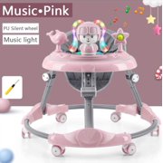 Baby Walker Anti Rollover Learning Walking Toy Car Free Installation for Baby 6-18 Months(24in-35in) Rabbit Doll With Music Light Pink