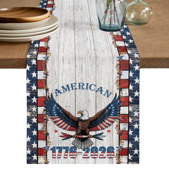 Table Runners 70 Inches Long Dress Scarves, American Eagle Farmhouse Coffee/Dining/Kitchen Table Decor, Holiday Table Runner, 250 4th of July Patriotic Striped Grey 13x70 Inch