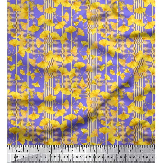 Soimoi Moss Georgette Fabric Stripe & Buttercup Floral Print Fabric by The Yard 42 Inch Wide