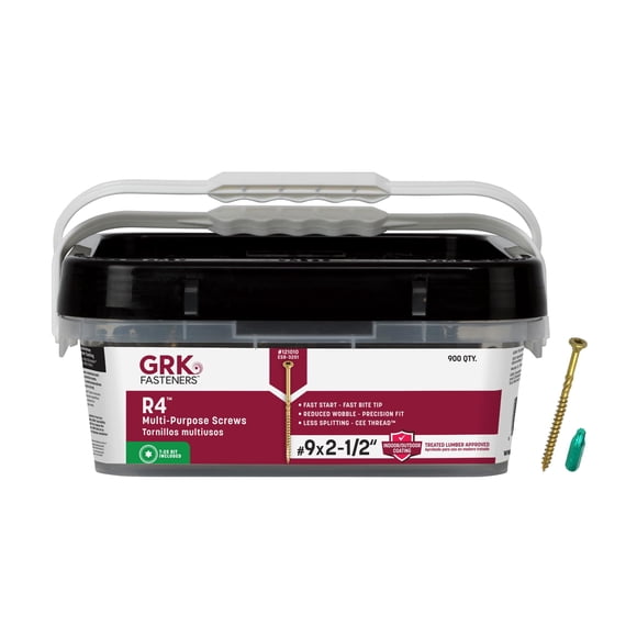 GRK Fasteners R4&trade; #9 x 2-1/2 Inch, Multi-Purpose Framing Screws, 900 PCS, Rust Resistant Climatek&trade; Coating, Outdoor Fencing and Deck Scre