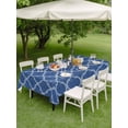 thumbnail image 4 of Outdoor Tablecloth with Umbrella Hole for Patio/Picnic/Party/Camping, Dark Blue Morocco Waterproof Table Cloth Rectangle Table Cover Washable, Ethnic Abstract Geometric Quatrefoil Grid (60"x 102"), 4 of 8