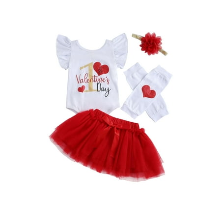

Newborn Girls Printed Romper Tops + Skirt + Headband + 2 Leg Warmer
