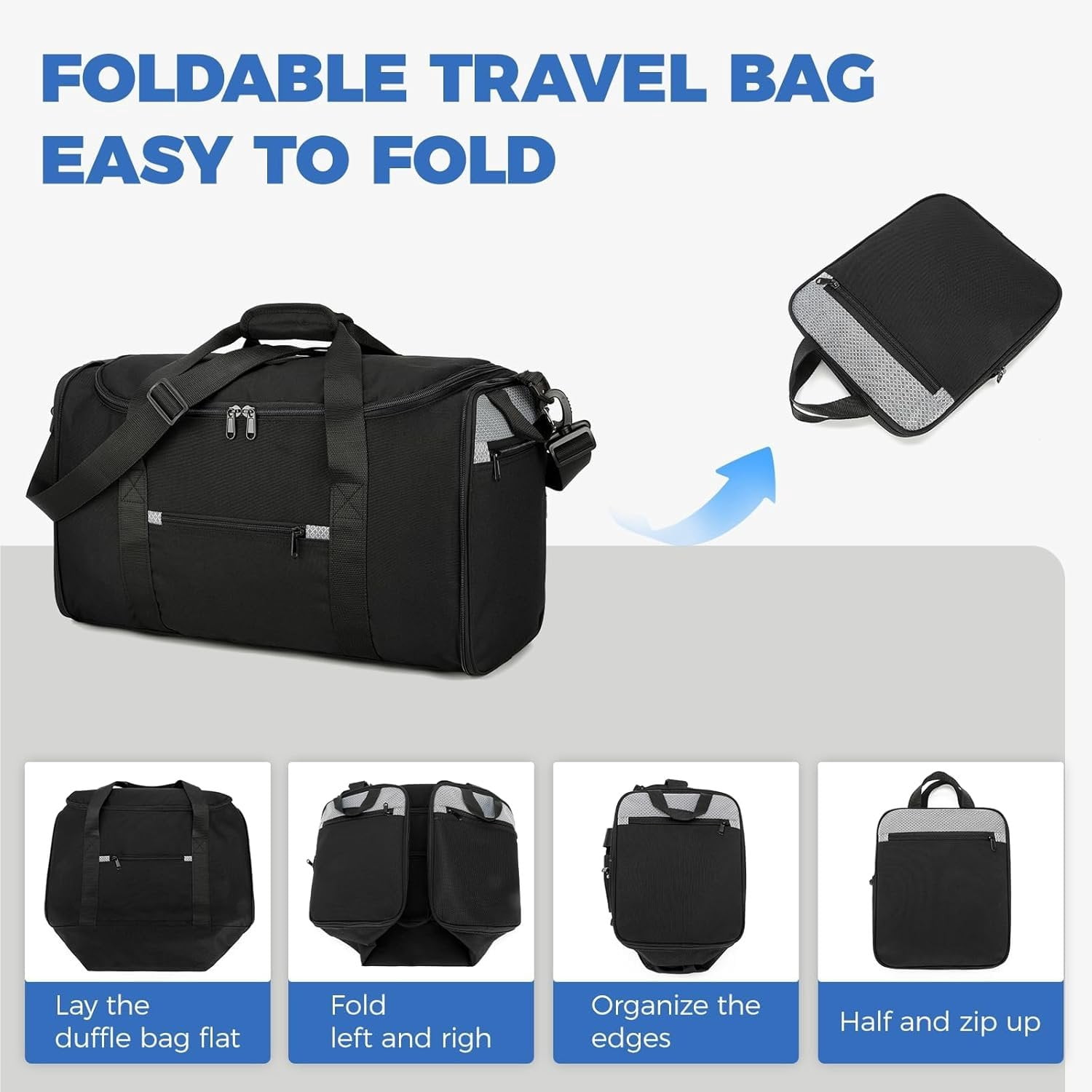 18 inch Small Gym Bag for Men - Foldable Duffel Bags for Airplanes Carry  Duffle Bag for Travel, Black