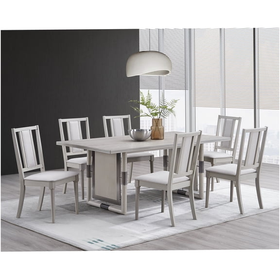 Marta 7-Piece Dining Set with Table and 6 Chairs, Natural Finish for Modern Dining Room