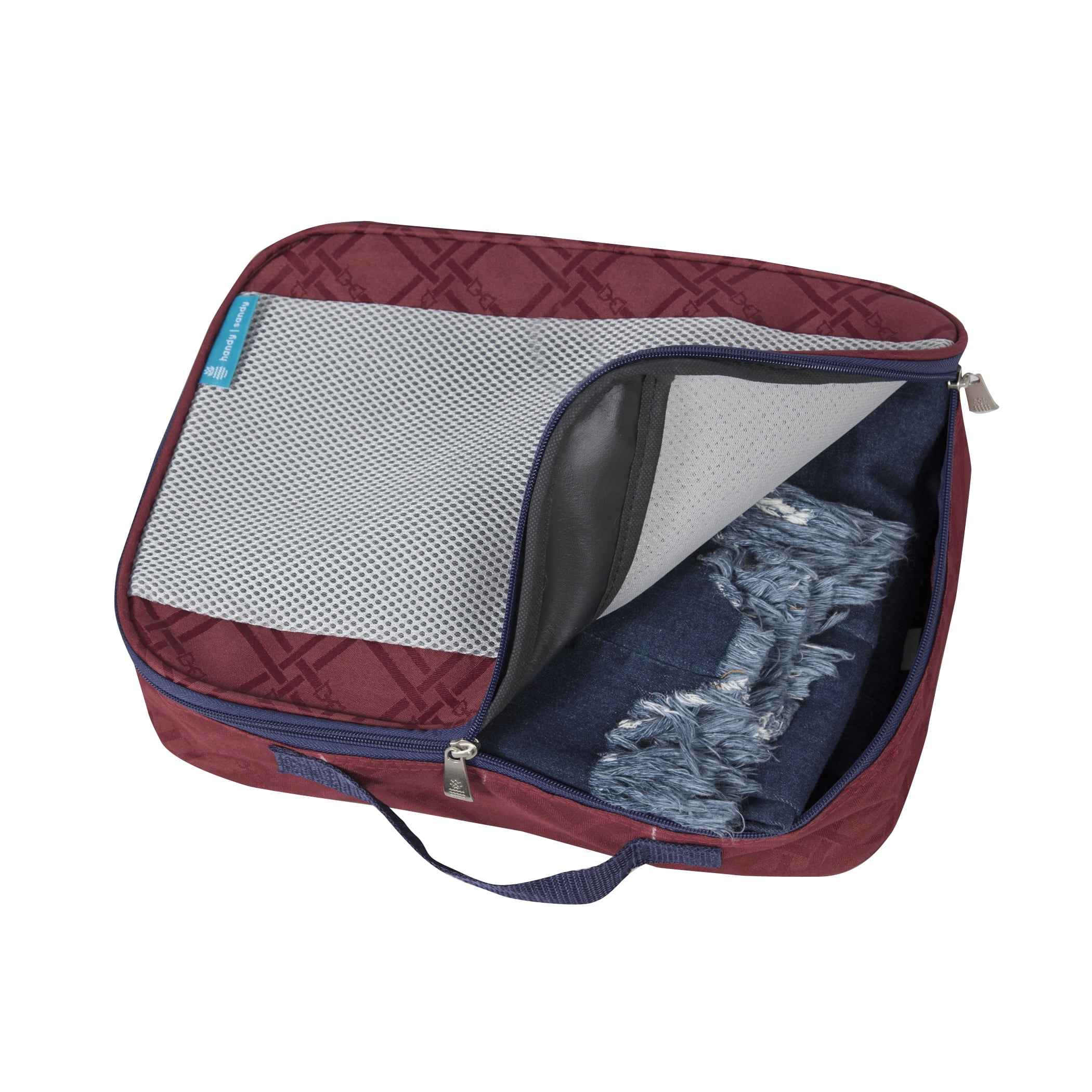 Handy Sandy Deluxe 5 Piece Travel Organizing Packing Cube Set Maroon Plaid