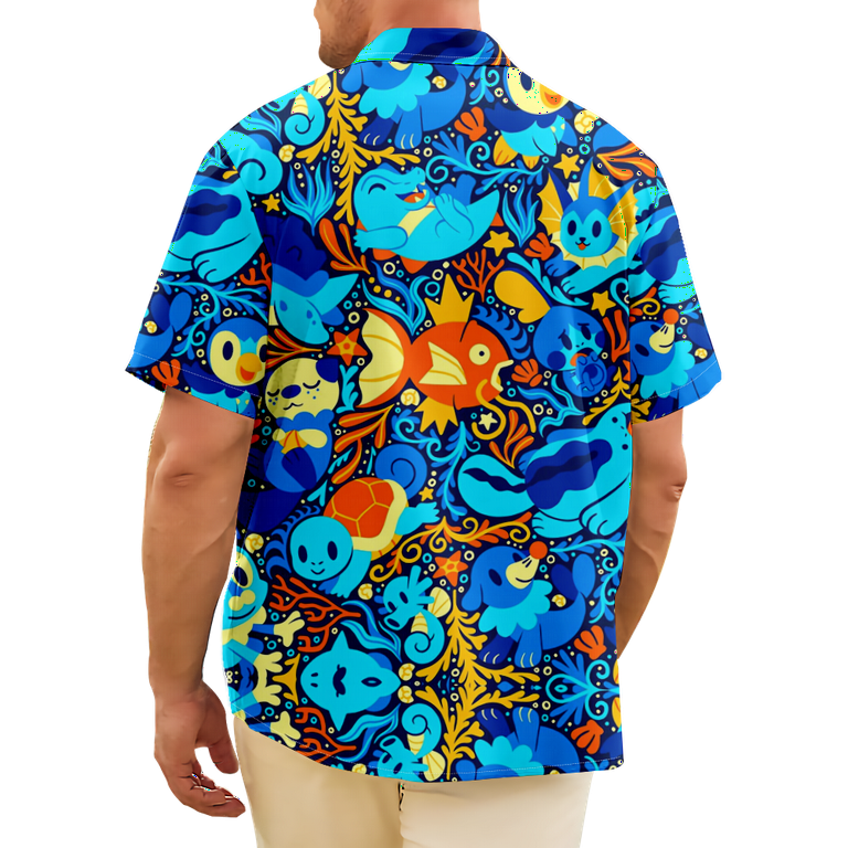 Fnyko Men Shirt Hawaiian Shirt Flame Print Relaxed-Fit Casual