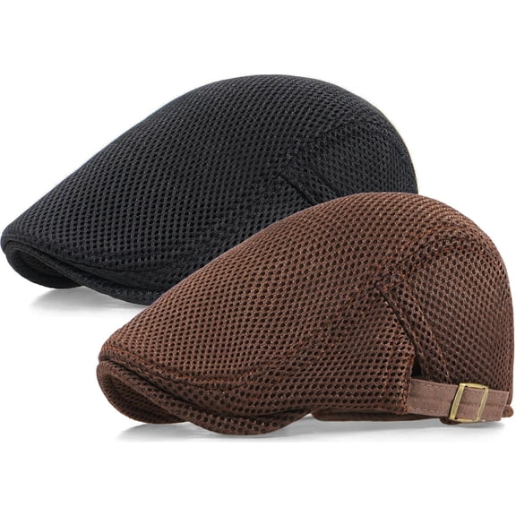 Minzimin 2 Pack Men's Mesh Cap Breathable Summer Newsboy Hat Adjustable Beret Ivy Cap Irish Cabbie Driving Hats
