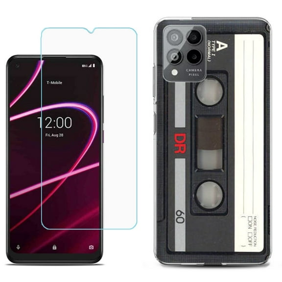 Slim-Fit Gel TPU Phone Case for T-Mobile Revvl 6 Pro 5G, with Tempered Glass Screen Protector, by OneToughShield ® - Vintage Cassette