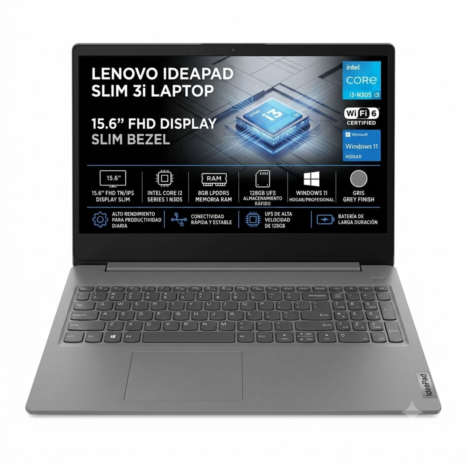 Laptop Lenovo Slim 3i 82XB00C2US Core i3 8GB 128GB 15.6" Gris