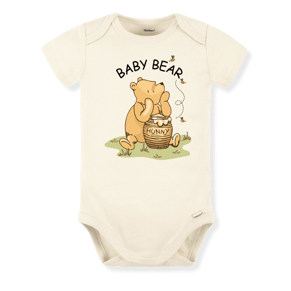 Baby Bear Pooh Hunny Pot Cute Baby Bodysuit Shirt Premium Custom Clothes Unisex Baby Gift for Mom Newborn 0-3m Natural
