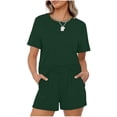 thumbnail image 2 of 2024 Clearance! JINMGG Two Piece Outfits Women, 2024 Fashion Fall Clearance Two-Piece Women's Summer Printed and Solid One Shoulder Top and with Pocket Shorts Set Suit Green L, 2 of 9