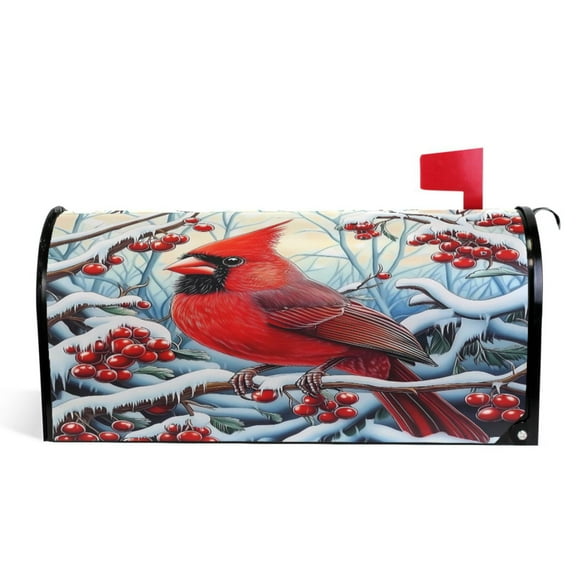 Ryvnso Mailbox Cover Cardinal Snow Fir Berry Magnetic Mailbox Wrap Standard Size 21x18 Inch