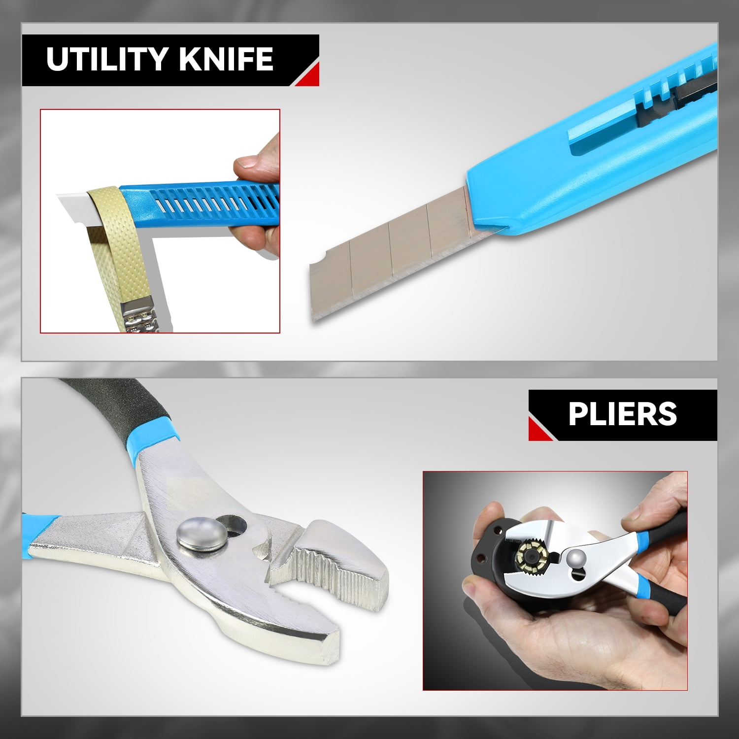 39Pcs Home Repair Hand Tool Set Toolbox Bit Drive Plier Hammer Scissor Hex Key Househeld Garage Garden Office DIY Blue