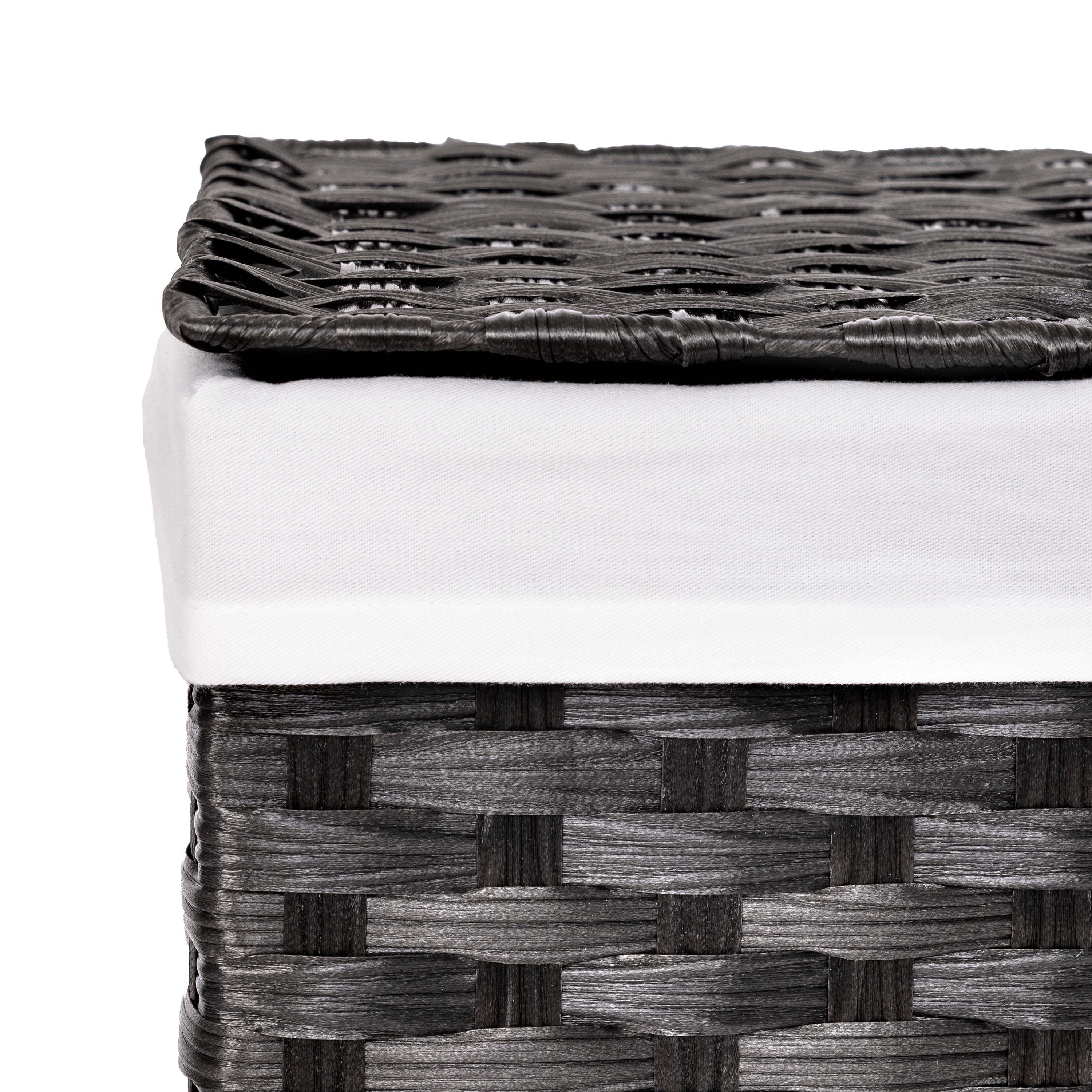 Seville Classics Premium Handwoven Portable Laundry Bin Basket with Carrying Handles, Household Storage for Clothes, Linens, Sheets, Toys, Black, Rectangular Hamper