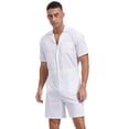 thumbnail image 5 of Zaldita Men's Rompers Jumpsuits Zipper Short Sleeve Loose Shorts Coverall Tracksuits with Pockets White XXL, 5 of 7