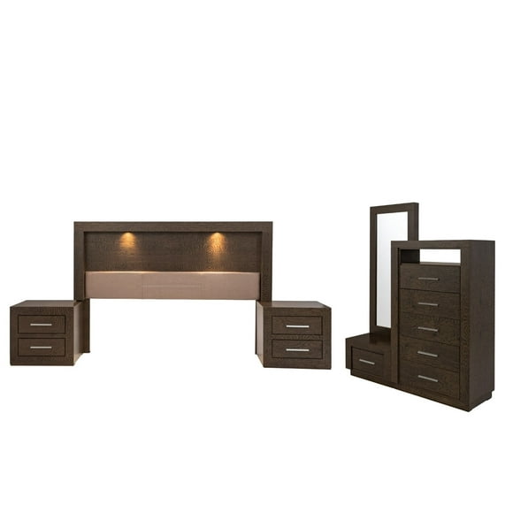 Recamara Kessa Muebles Pamela King Size 5 Piezas Café