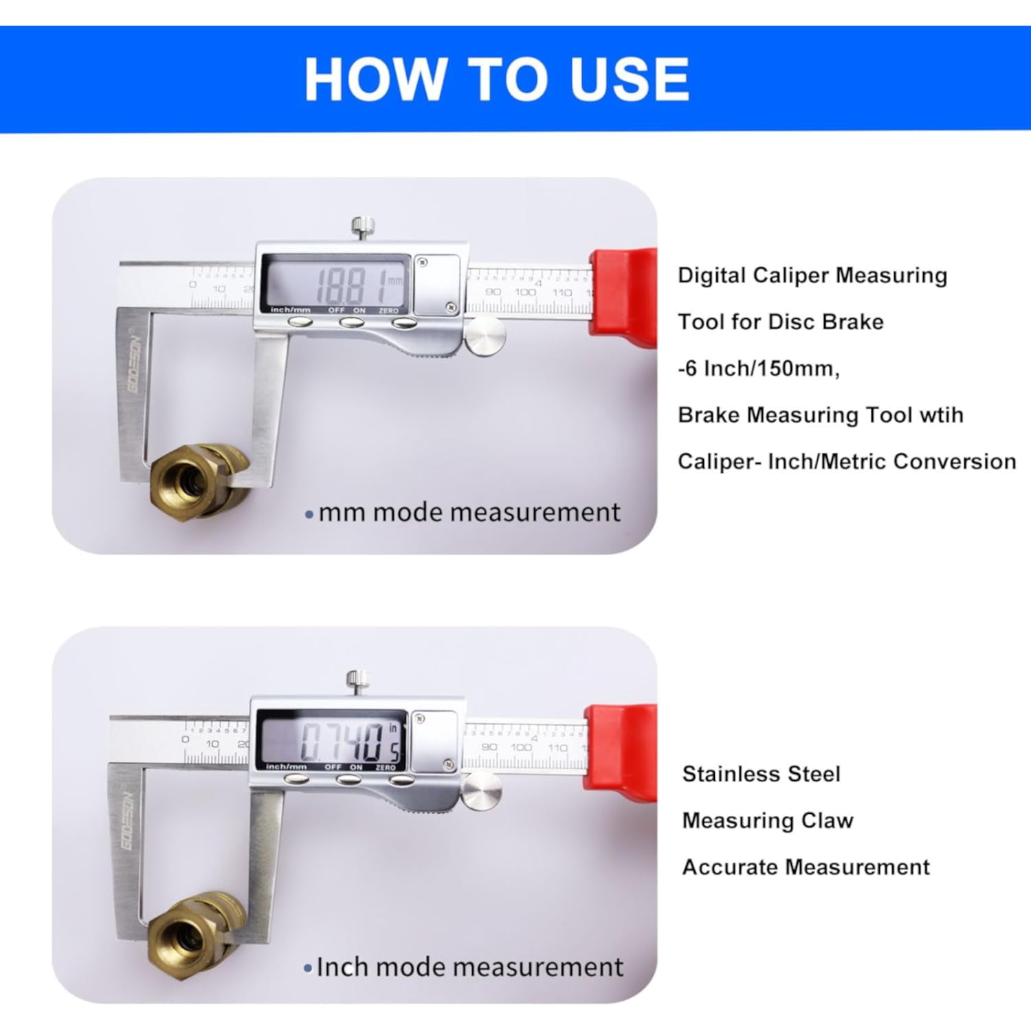 GODESON Disc Brake Rotor Micrometer,Digital Caliper Measuring Tool for Disc Brake-6 Inch/150mm,Brake Measuring Tool wtih Caliper- Inch/Metric Conversion, Brake Caliper with Stainless Steel