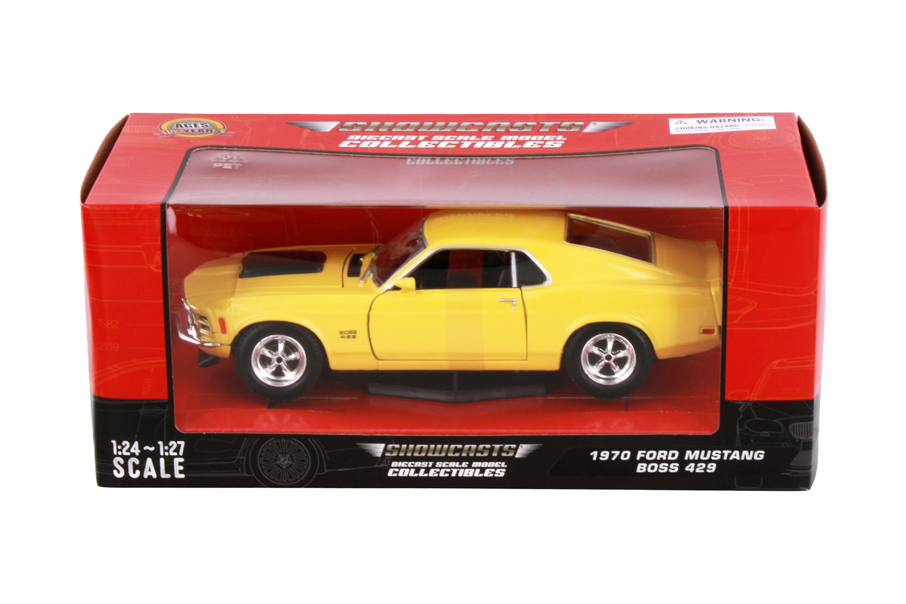 1970 Ford Mustang Boss 429 Hardtop, Yellow - Showcasts 77303YL - 1/24 Scale Diecast Model Car