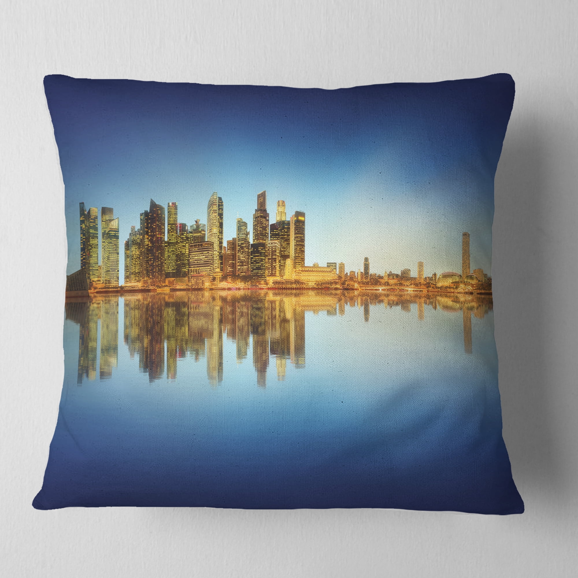 Designart Calm Singapore Skyline - Cityscape Photography Throw Pillow - 16x16