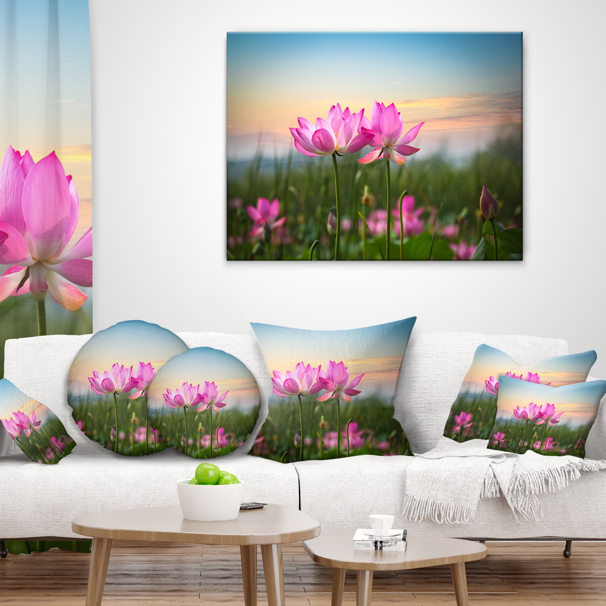 Designart Blooming Lotus Flowers at Sunset - Floral Photo Throw Pillow - 16x16