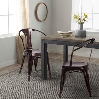 Set Of 2 Vintage Tolix Style Arm Chair Stackable Bistro Cafe Metal Stool Brown