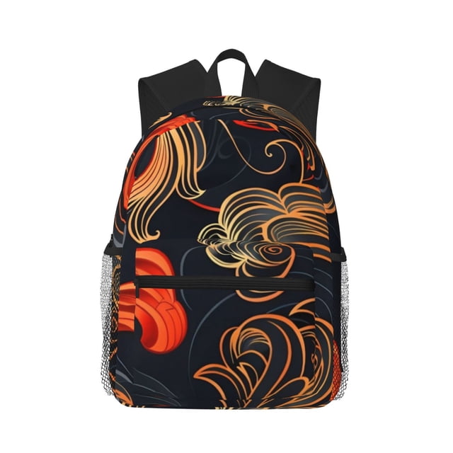 Disketp Fiery Floral Pattern Mochila Ligera Clásica con Múltiples Bolsillos, Mochila Casual para Hombre y Mujer, Ideal para Escuela, Trabajo y Viajes