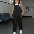 thumbnail image 2 of B91xZ Rompers for Women Wide Leg Jumpsuits Baggy Cotton Rompers Overalls with Pockets,Black M, 2 of 5