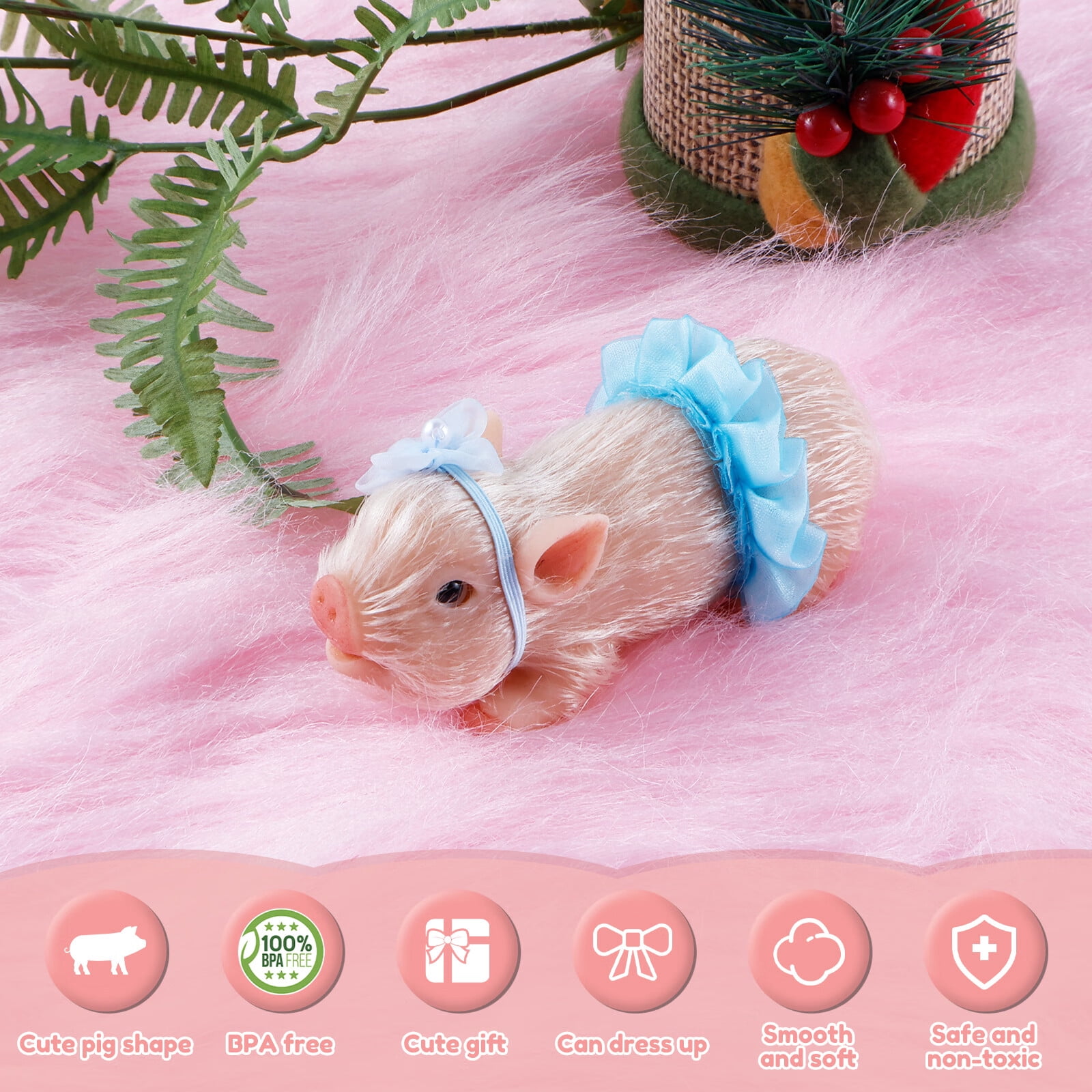 Mini Silicone Pig Doll, White/Spotted, 5''
