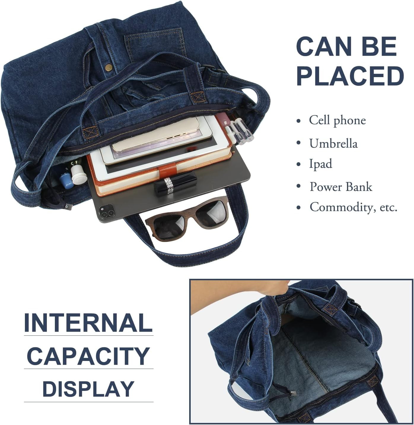 Soft Denim Handbag for Women Casual Hobo Tote Bag Retro Crossbody Bag Large Capacity Denim Purses