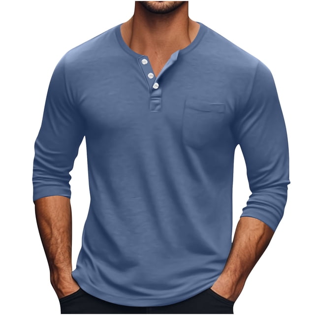 Npasoilc Tops for Men Men's Breathable Solid Color Long Sleeves Round Neck Shirt