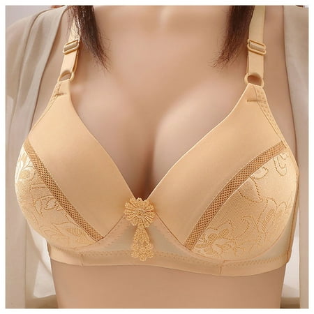 Lufly Everyday Bras for Women  Women s Ultimate Comfort Lift Wirefree Bra Solid Lace Lingerie Bras Plus Size Bras Underwear Bralette Bras Comfortable Brass No Underwire Beige 38C