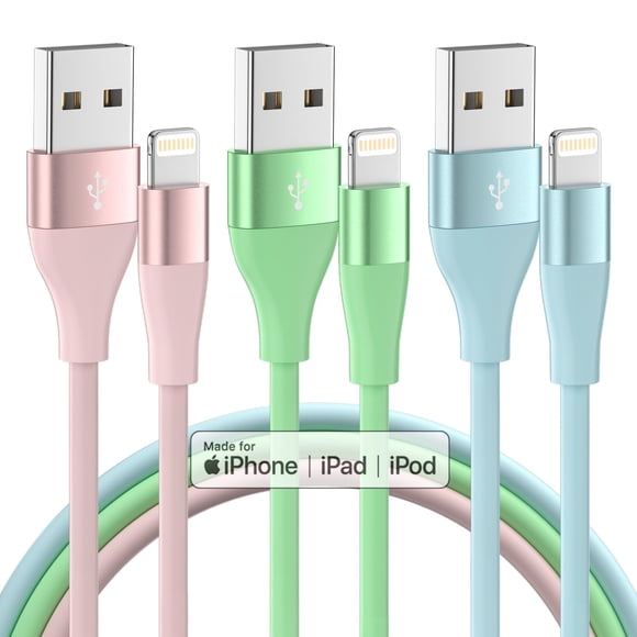 Cable Lightning rápido para iPhone MenoSupp, paquete de 3, 3 m