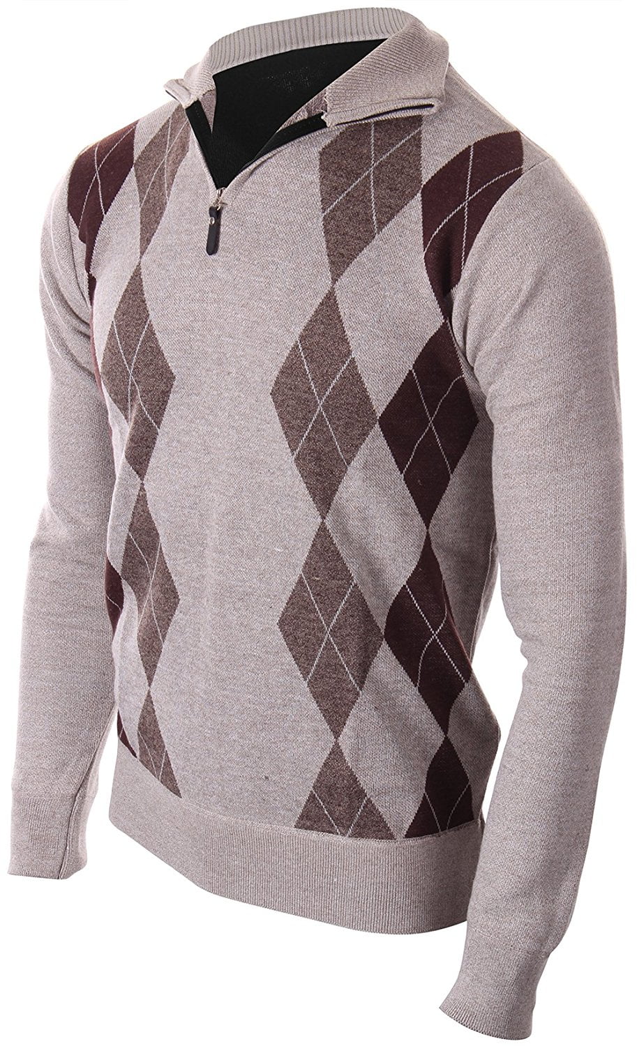 Mens Argyle Zip Up Golf Long Sleeve 