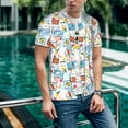 thumbnail image 6 of Zufioo Summer Stamp Print Men's Baseball Short Sleeve, Moisture Wicking Button-Down Hip Hop Tee-Large, 6 of 7