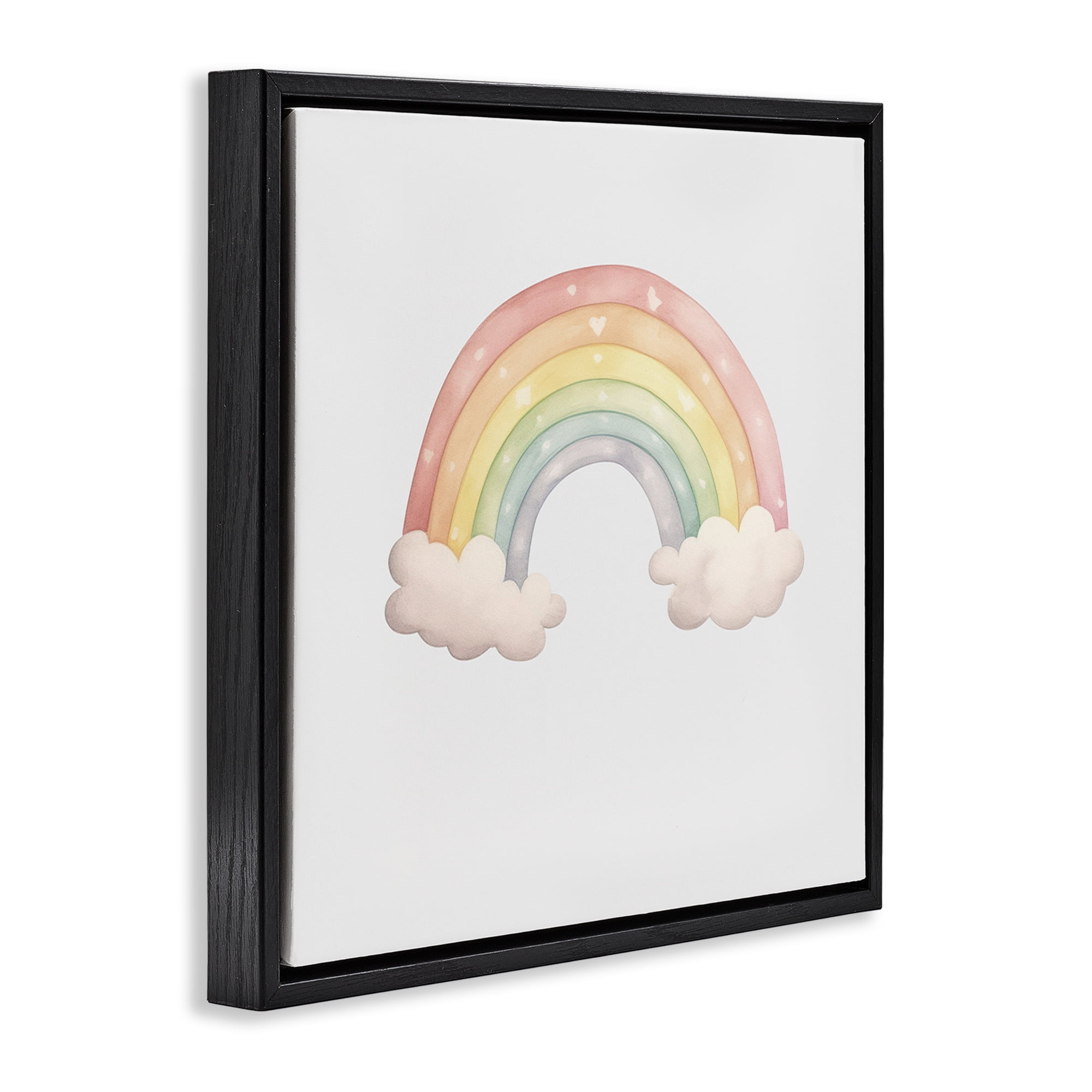 Stupell Industries Dreamy Pastel Rainbow with Clouds Black Framed Floater Canvas Wall Art, design by Karen Smith