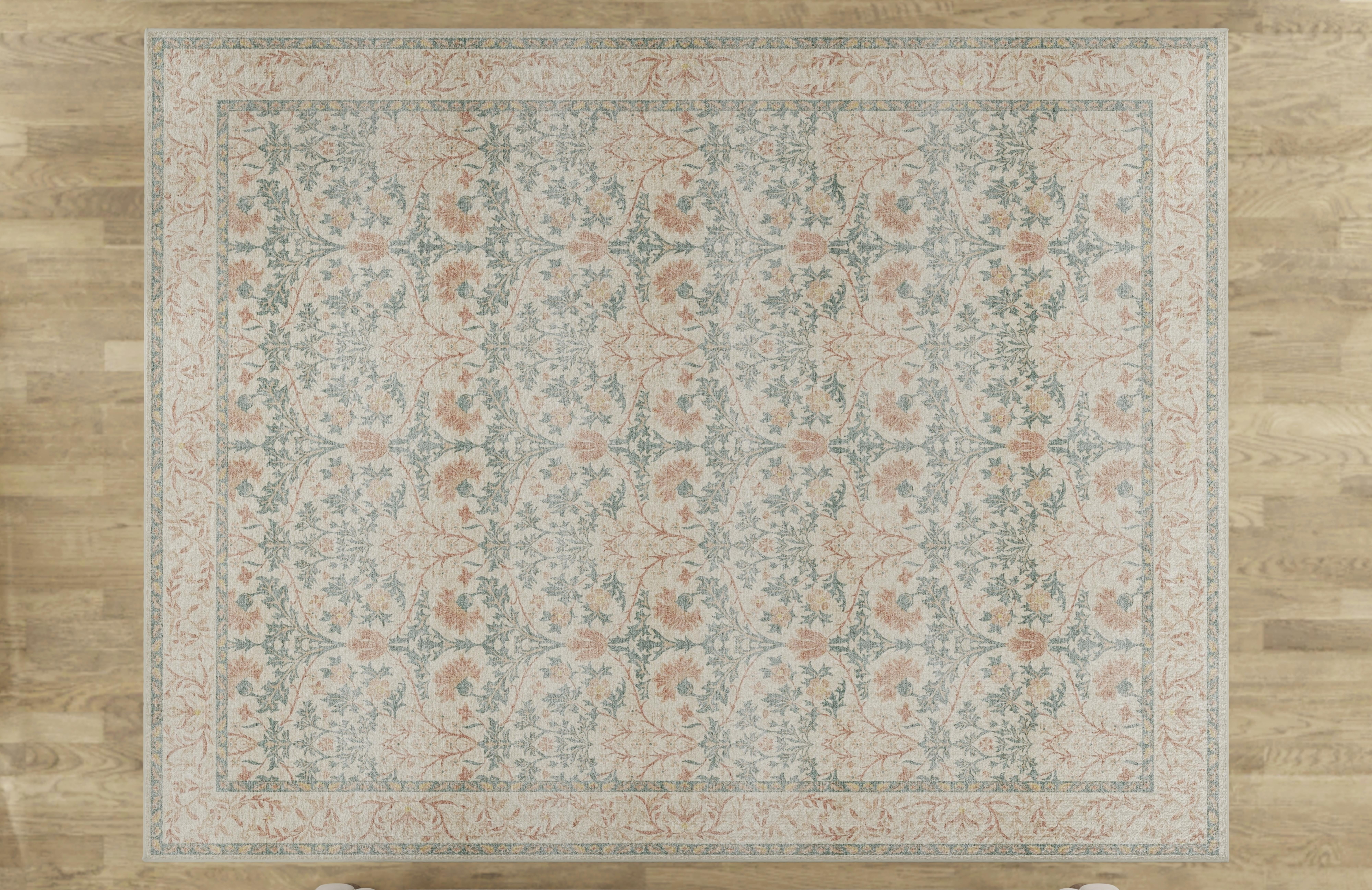 E-Z Wash Traditional Medallion Pattern Velvet Plush Green, Room Size Machine Washable Area Rug 8X10, Ideal for Living Room, Dining Room, Bedroom