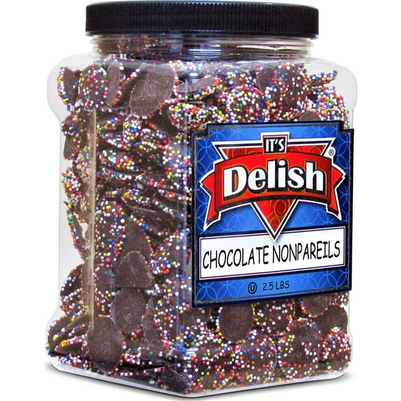 Rainbow Nonpareils Coated Dark Chocolate Discs by It's Delish, 2.5 Lbs Jumbo Container  Great Birthday & Christmas Gift, Chocolate Party Snacking Nonpareil Food Decor  Vegan, Certified Kosher Parve