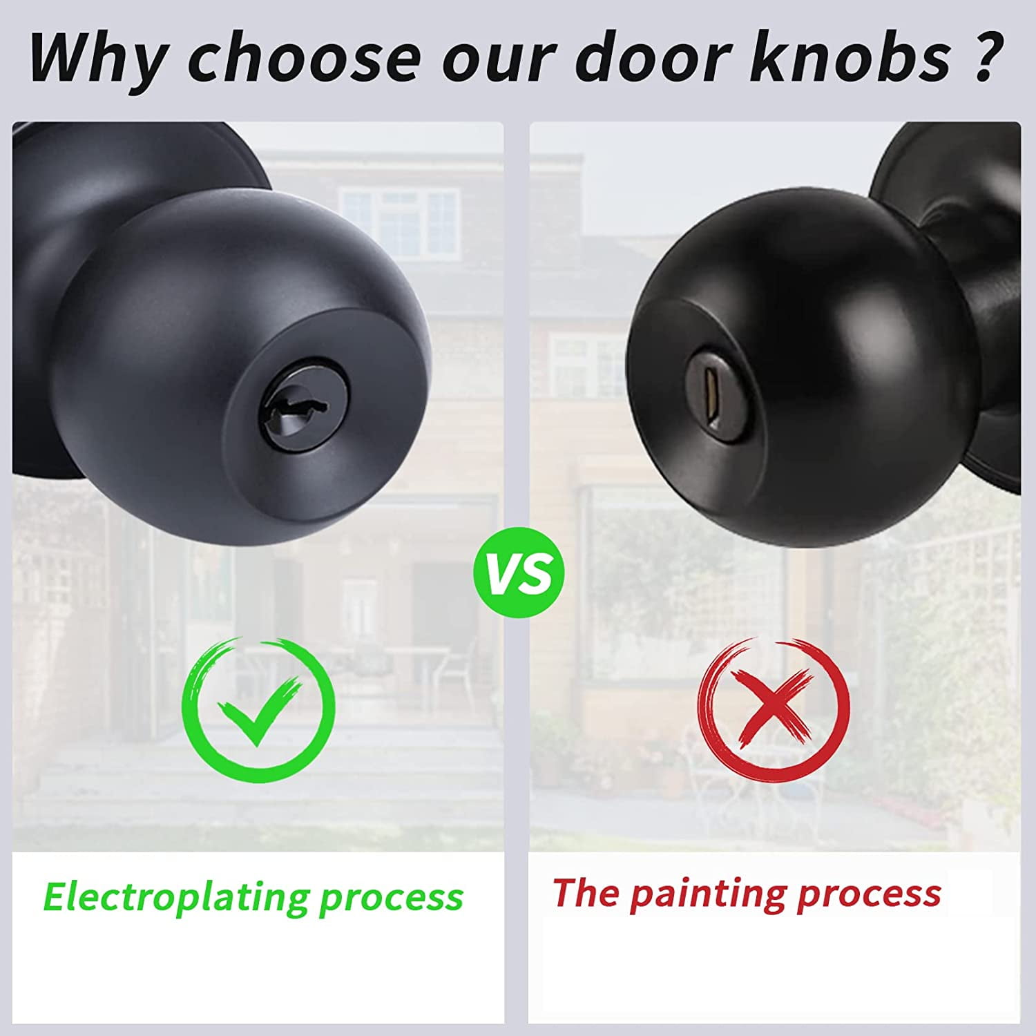 YIHATA 5 Pack Entry Doorknobs, Keyed Alike, Entry Doorknob Lock with Keys, for Front Door, Exterier and Interier Doors, Matte Black