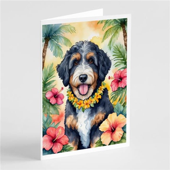 5 x 7 in. Bernedoodle Luau Greeting Cards - Pack of 8