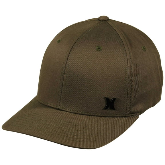 Hurley Men's Hat Iron Corp Metal Logo Emblem Stretch Flex Fit Cap (Small/Medium, Olive)