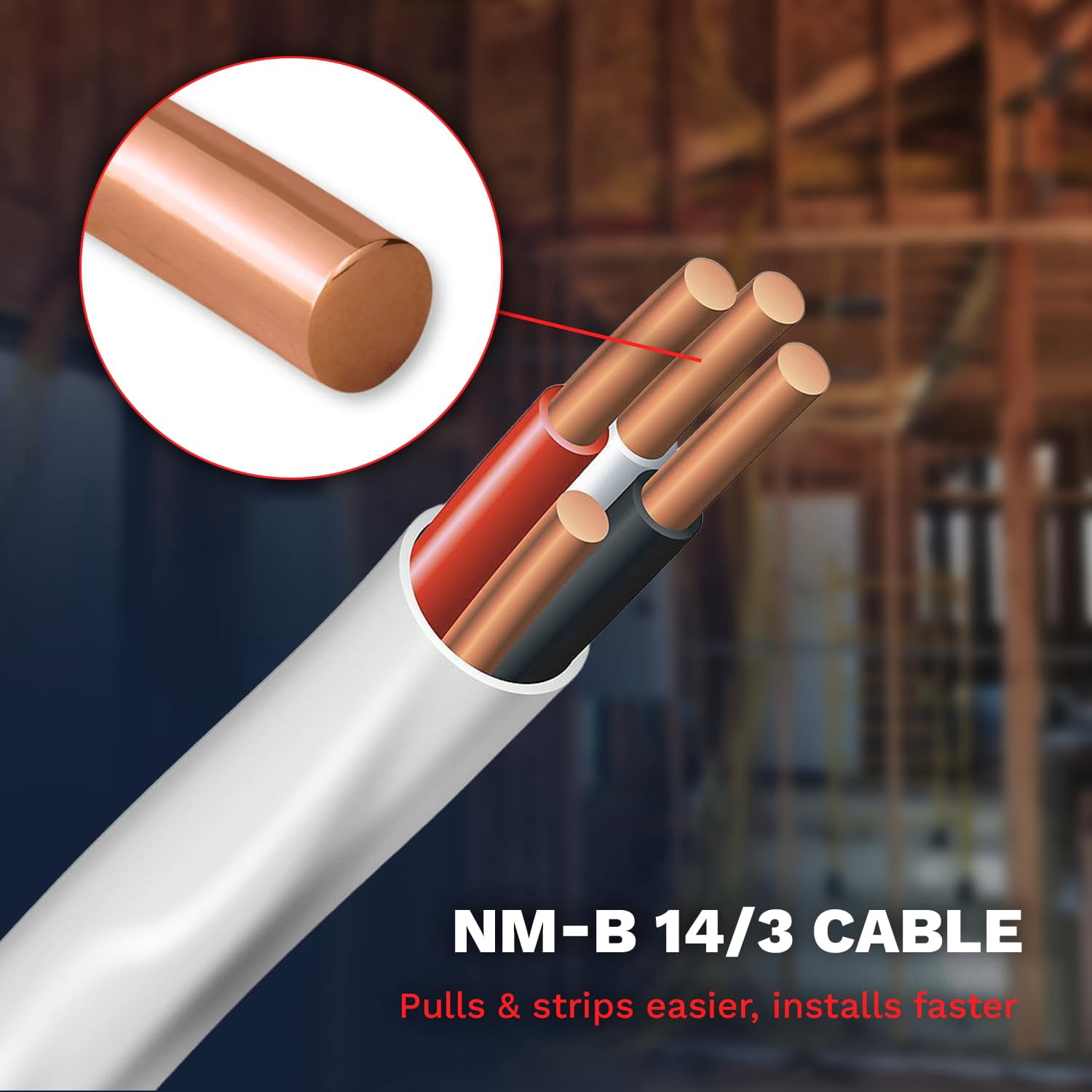 Solid Indoor Wire 14/3 W/G NMB Cable 25ft Coil - Copper Building Wire - Nonmetallic with Ground Sheathed Cable White SW 63946855
