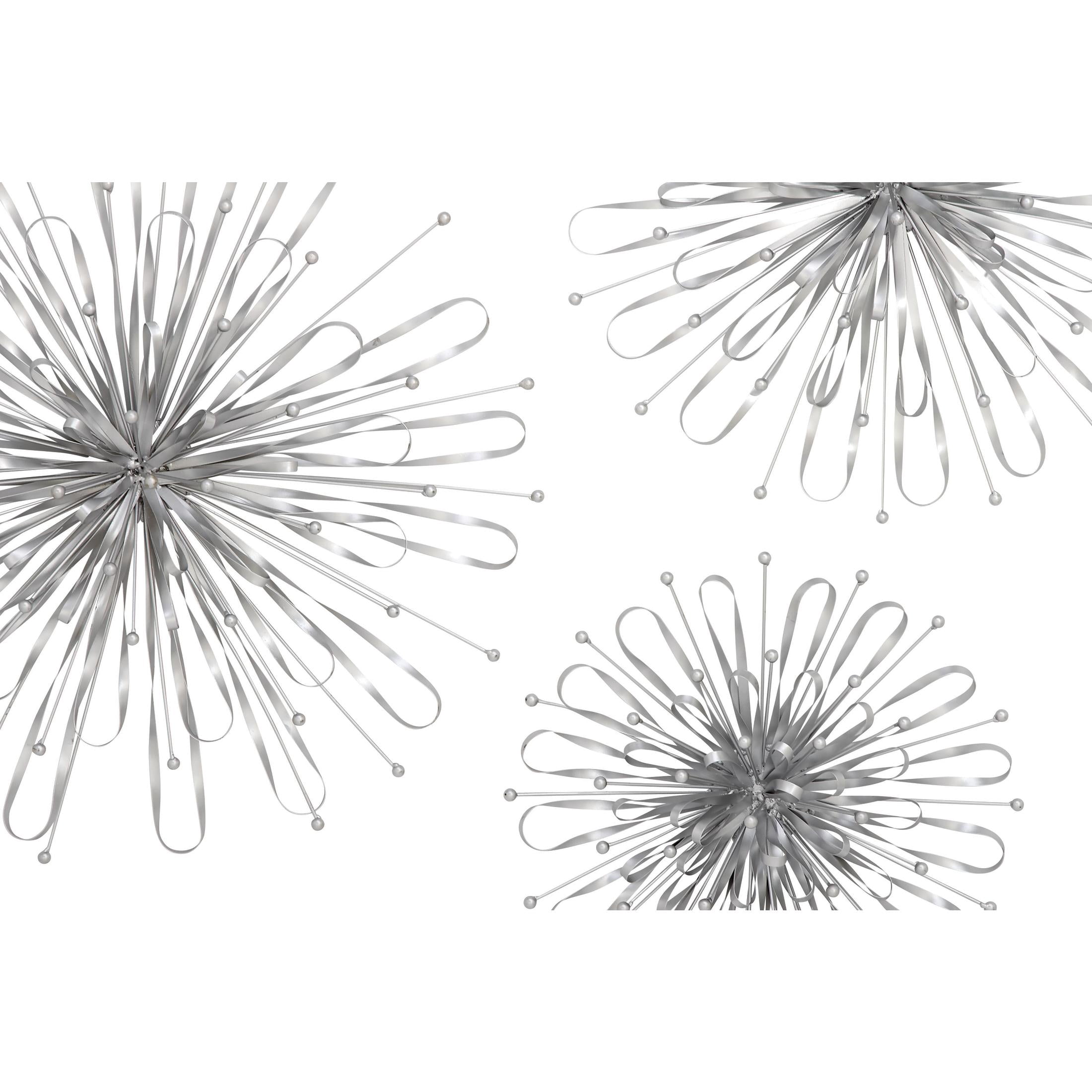 DecMode Silver Metal 3D Looped Floral Starburst Wall Decor with Orb Details (3 Count)