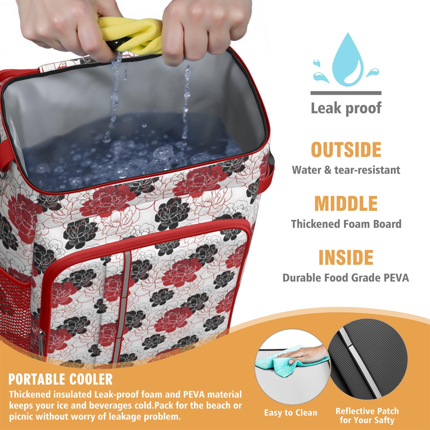 Travel Cooler Bag - Pioneer Flower Floral Print Pattern Camping Beer Cooler Backpack with Bottle Opener- Waterproof Insulated Picnic Backpacks - Cooler Bag for Beach