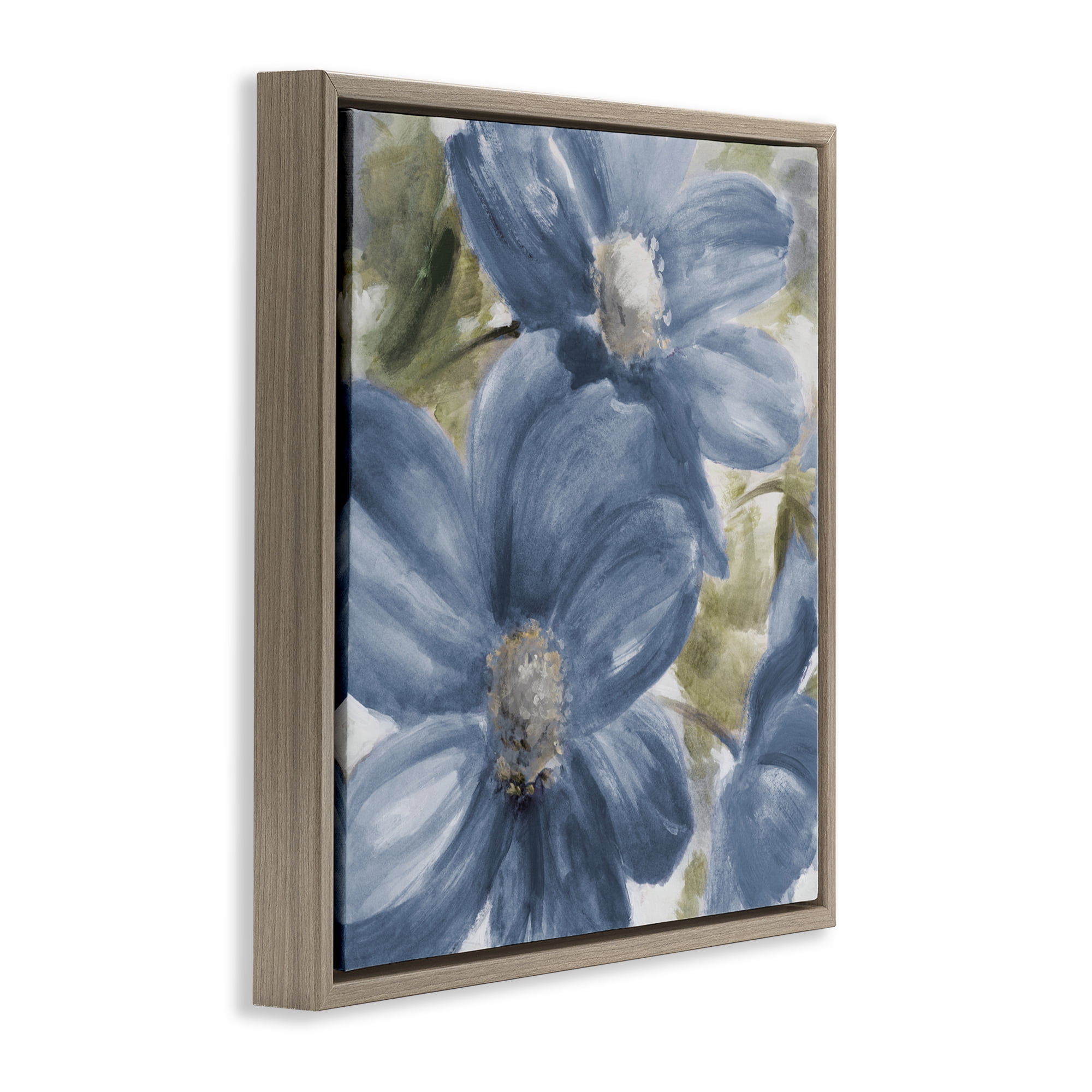 Stupell Industries Walk In Beauty Blue Flowers Brown Framed Floater Canvas Wall Art, design by Lanie Loreth