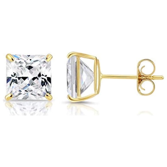Paris Jewelry Aretes de Botón Cuadrados de 1 Quilate con Zafiro Blanco de Oro Amarillo de 18 Quilates | Obsequio de Joyería