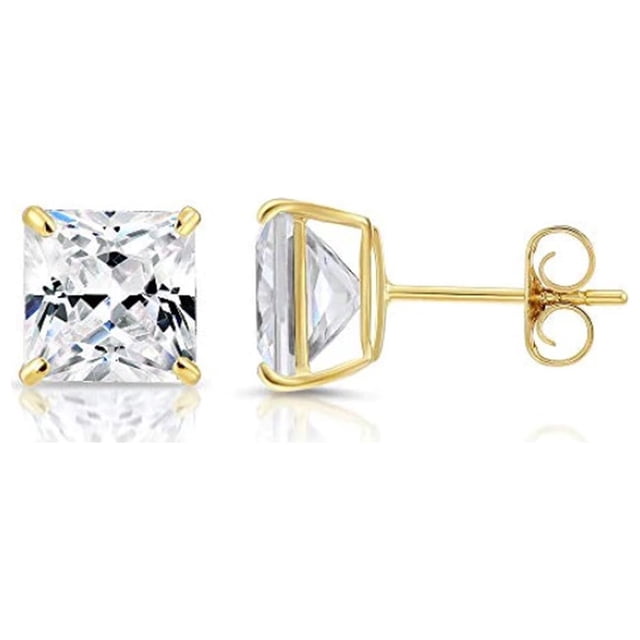 Paris Jewelry Aretes de Botón Cuadrados de 1 Quilate con Zafiro Blanco de Oro Amarillo de 18 Quilates | Obsequio de Joyería
